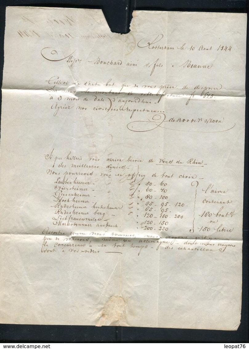 Pays Bas - Lettre Avec Texte De Rotterdam Pour La France En 1844 - Réf S16 - ...-1852 Prephilately