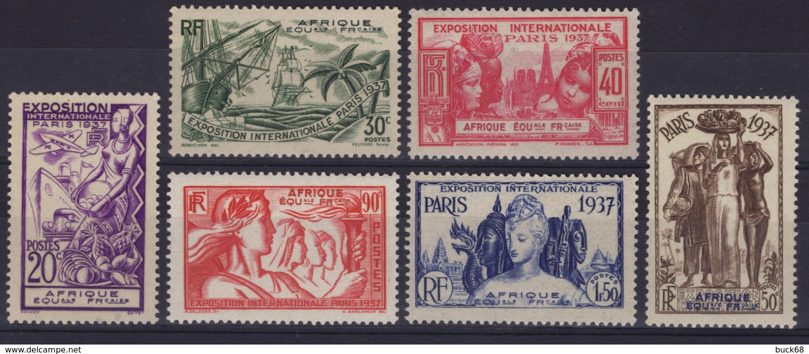 AEF Afrique Equatoriale Française  27 à 32 ** MNH Exposition Internationale Paris 1937 (CV 31,20 €) Luxe à 20 % - 1937 Exposition Internationale De Paris