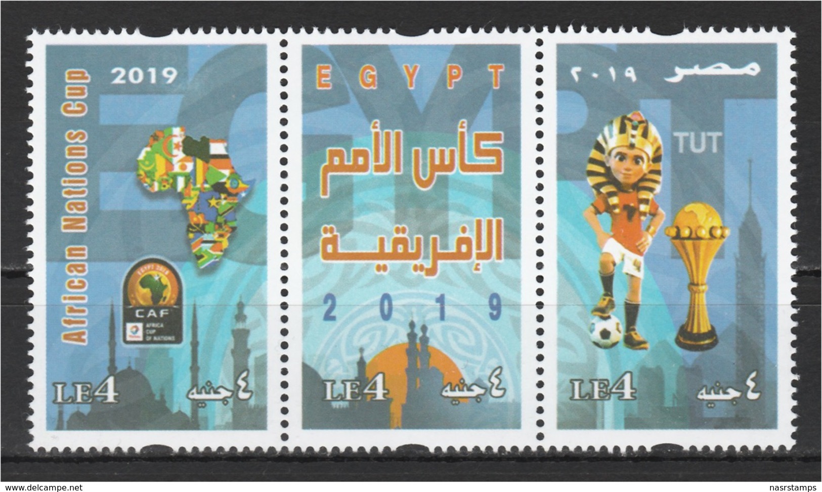 Egypt - 2019 - Strip Of 3 - ( African Nations Cup - CAF - Egypt, 2019 - Soccer ) - MNH** - Neufs