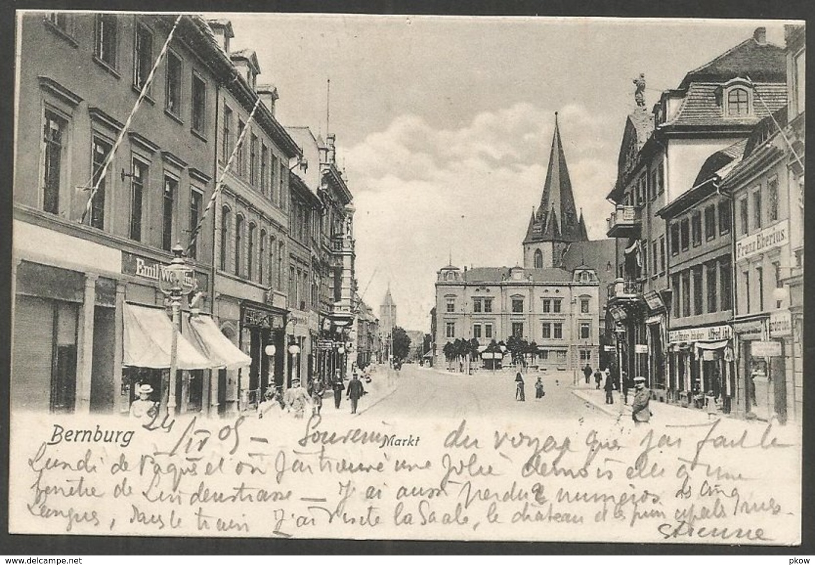 Bernburg, Markt. Karte Aus 1905, Nach Cöthen - Bernburg (Saale)