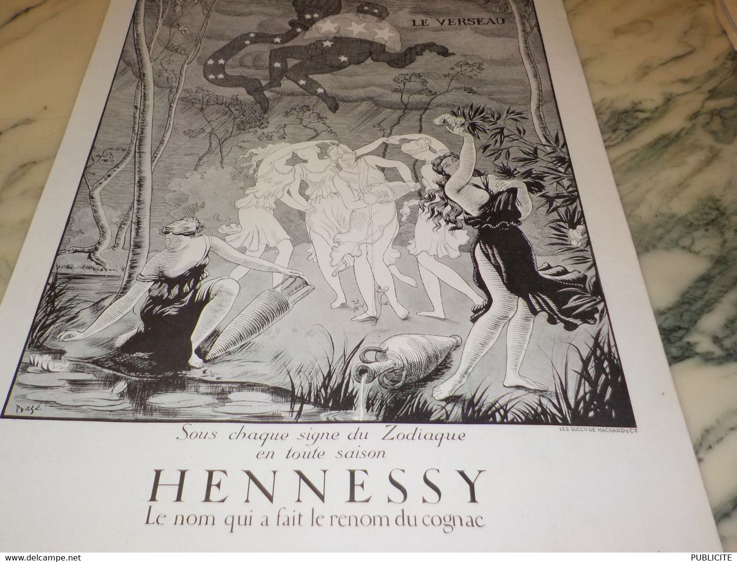 ANCIENNE PUBLICITE COGNAC HENNESSY LE VERSEAU 1935 - Alcools