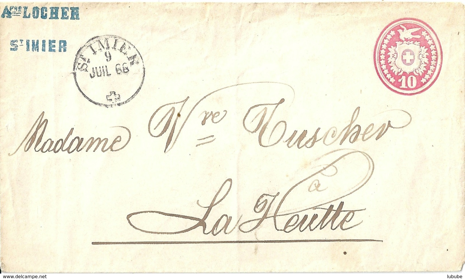 Tübli Brief 5  "Locher, St.Imier" - La Heutte           1868 - Stamped Stationery