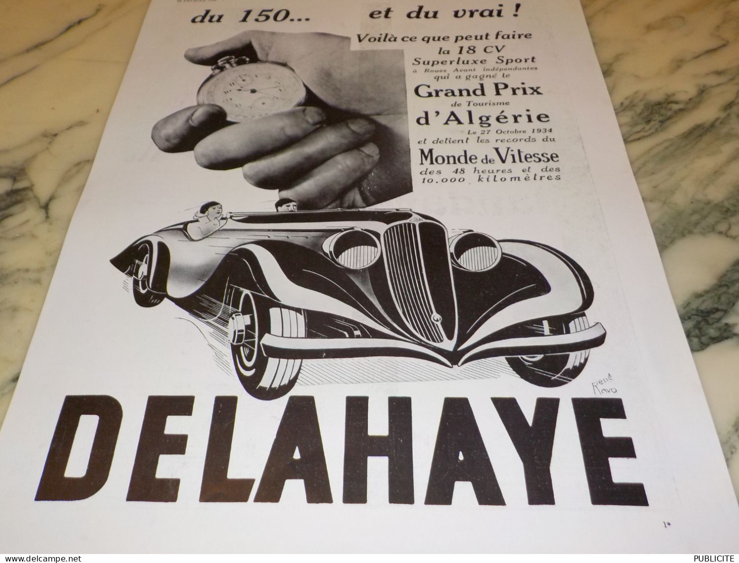 ANCIENNE PUBLICITE GRAND PRIX D ALGERIE VOITURE  DELAHAYE 1935 - Voitures