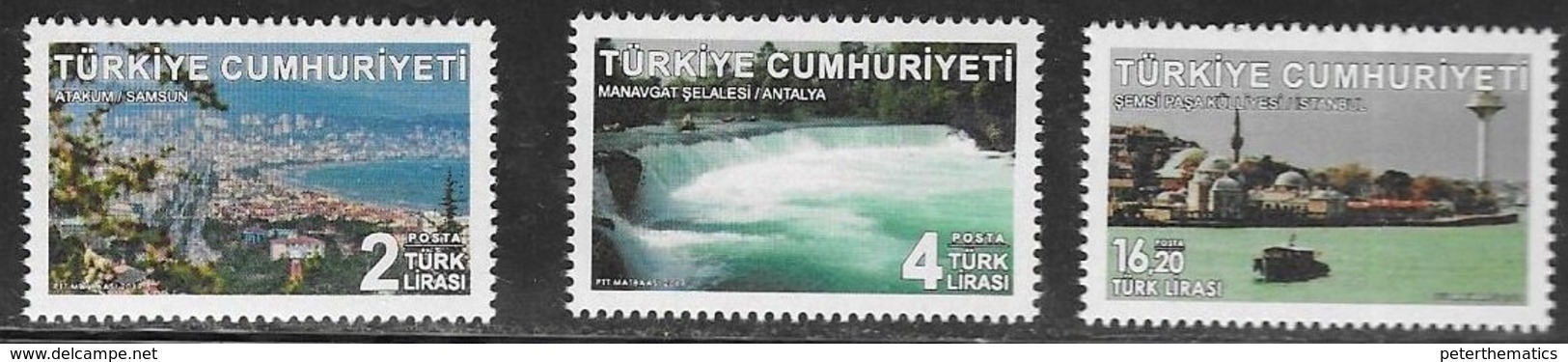 TURKEY, 2019, MNH, DEFINITIVES, WATERFALLS, MOSQUES, BOATS, VIEWS,3v - Other & Unclassified