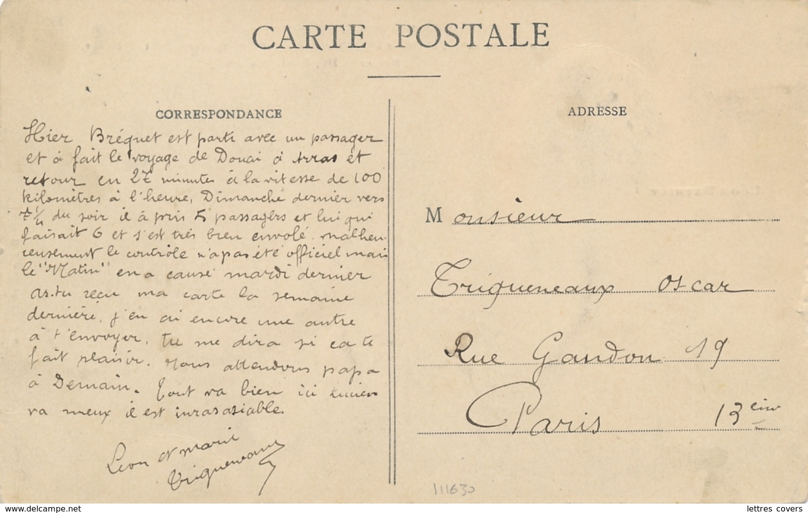 BATHIAT - Texte Et Signature AUTOGRAPHE Sur  CP " Biplan Breguet Piloté Par Léon Bathiat " - Aviateur - Airmen, Fliers