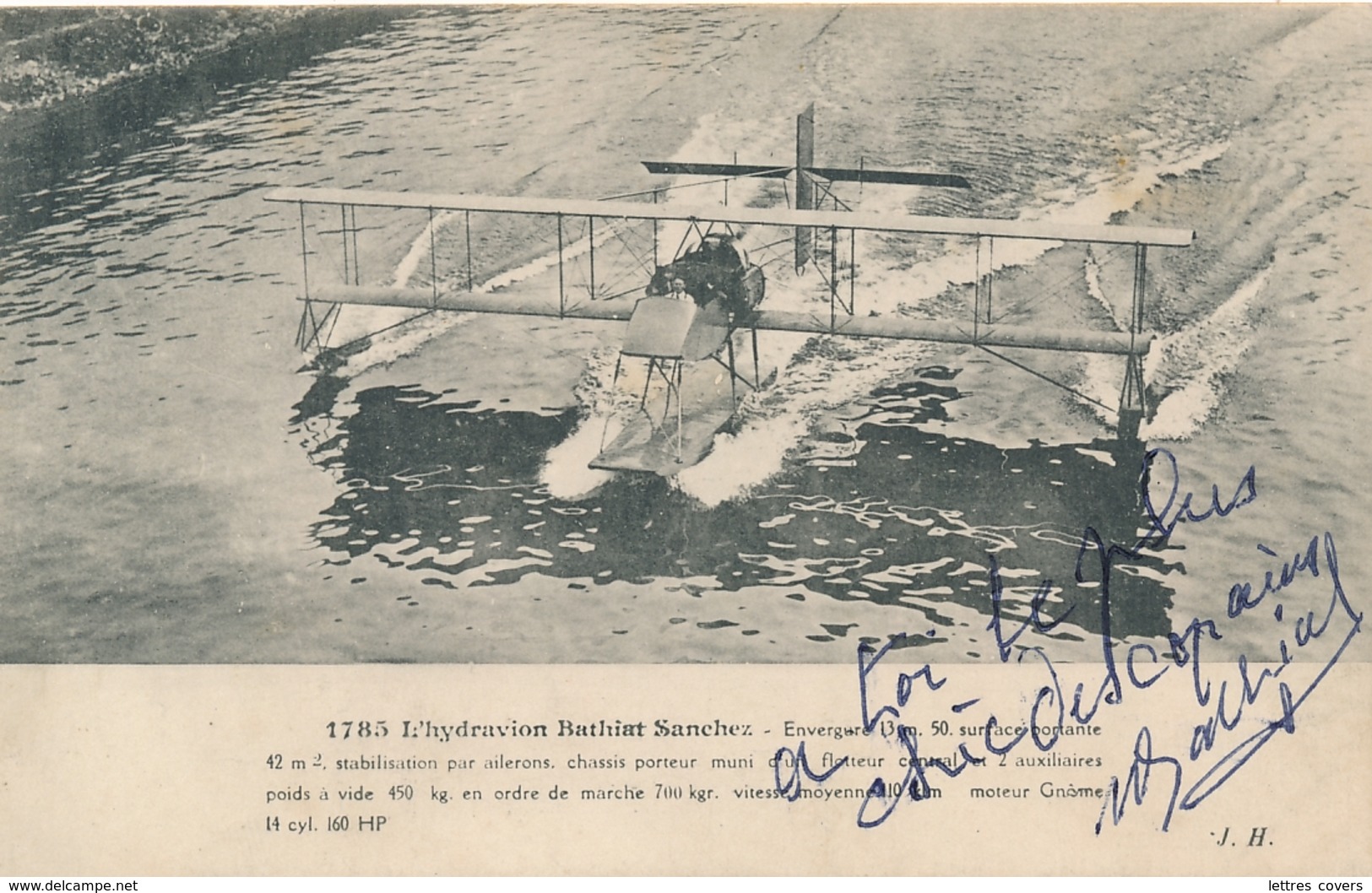 Pionnier Aviation BATHIAT - Texte Et Signature AUTOGRAPHE Sur  CP " L ' Hydravion Bathiat Sanchez "- Pilote Aviateur - Other & Unclassified