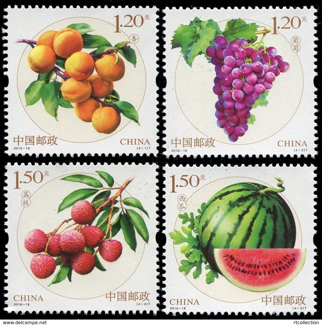 China 2016 2016-18 Special Stamps Fruits II Grapes Apricots Water Melon Lychees Series No. 2 Plants Food Nature V4 MNH - Alimentation