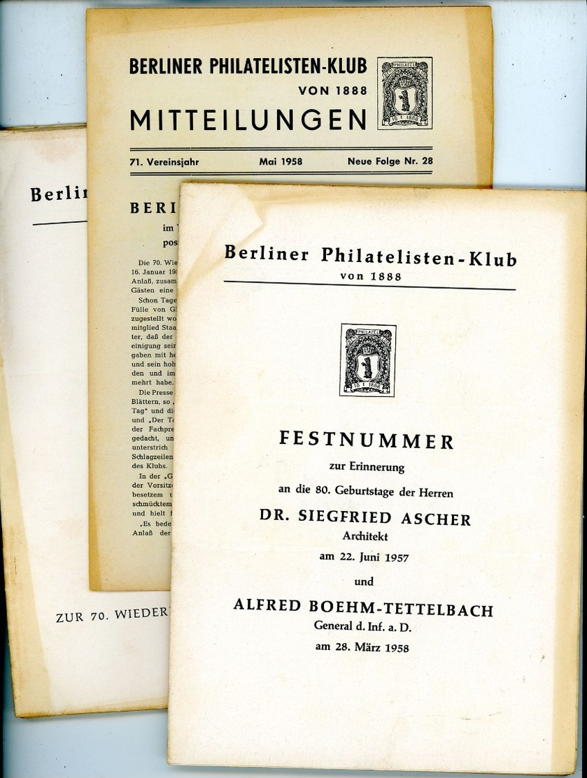 Berliner Philatelisten Klub Von 1888 - Nr. 27 Bis 29 Jahrgang 1958 - Deutsch (ab 1941)