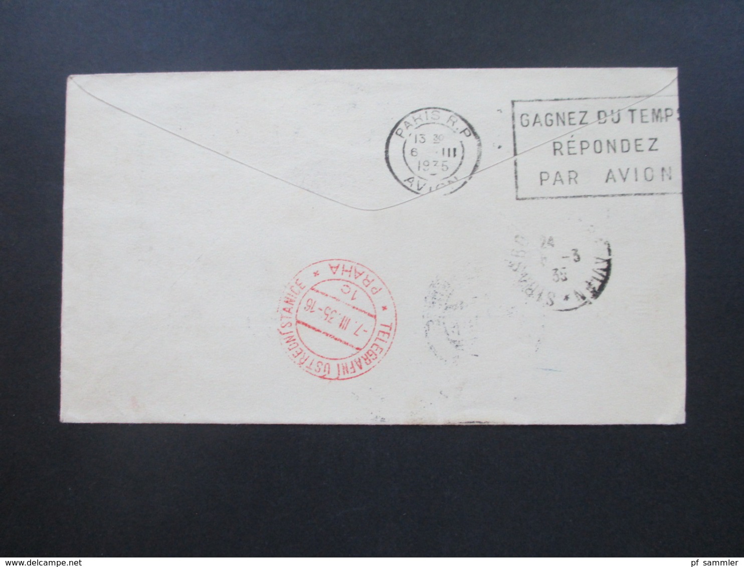 Mexico 1935 Air Mail Servicio Postal Aereo Nach Prag Mit Rotem Stempel Telegrafni Ustrednistanice Rohrpost?? über Paris - Messico