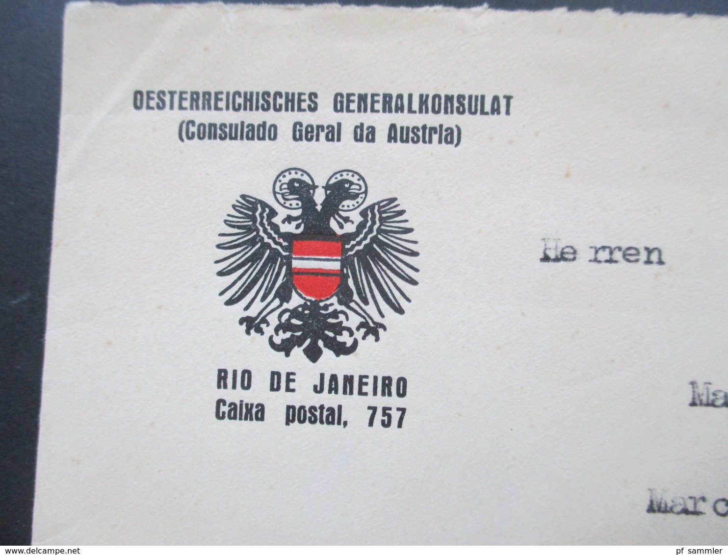 Brasilien 1936 Beleg Vom Oesterreichisches Generalkonsulat (Consulado Geral Da Austria) Rio De Janeiro Caixa Postal 757 - Lettres & Documents