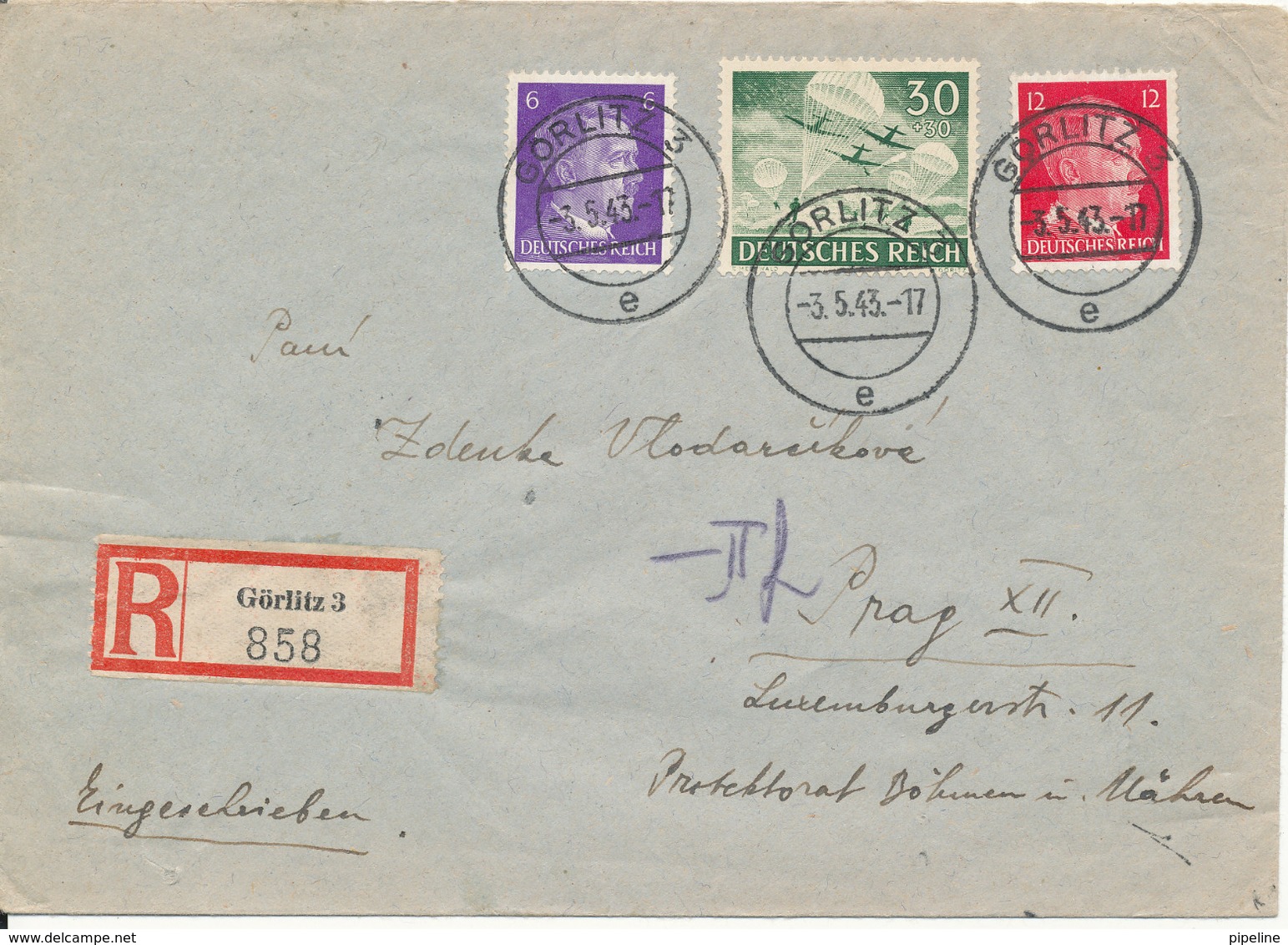 Germany Reich Registered Cover Görlitz 3-5-1943 - Covers & Documents