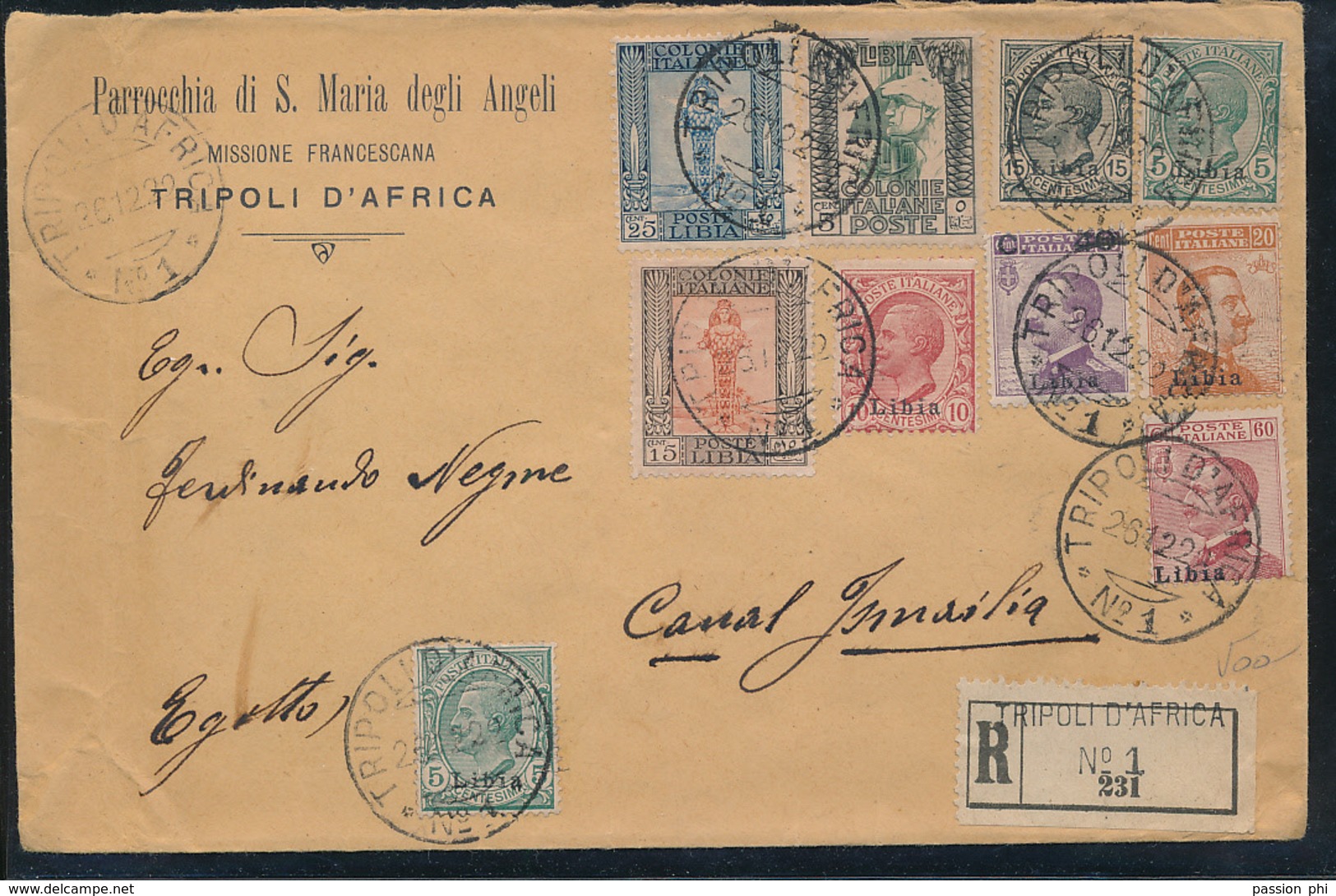 ITALY LIBYA REGISTERED COVER FROM TRIPOLI 26.12.22 TO EGYPTE - Libia