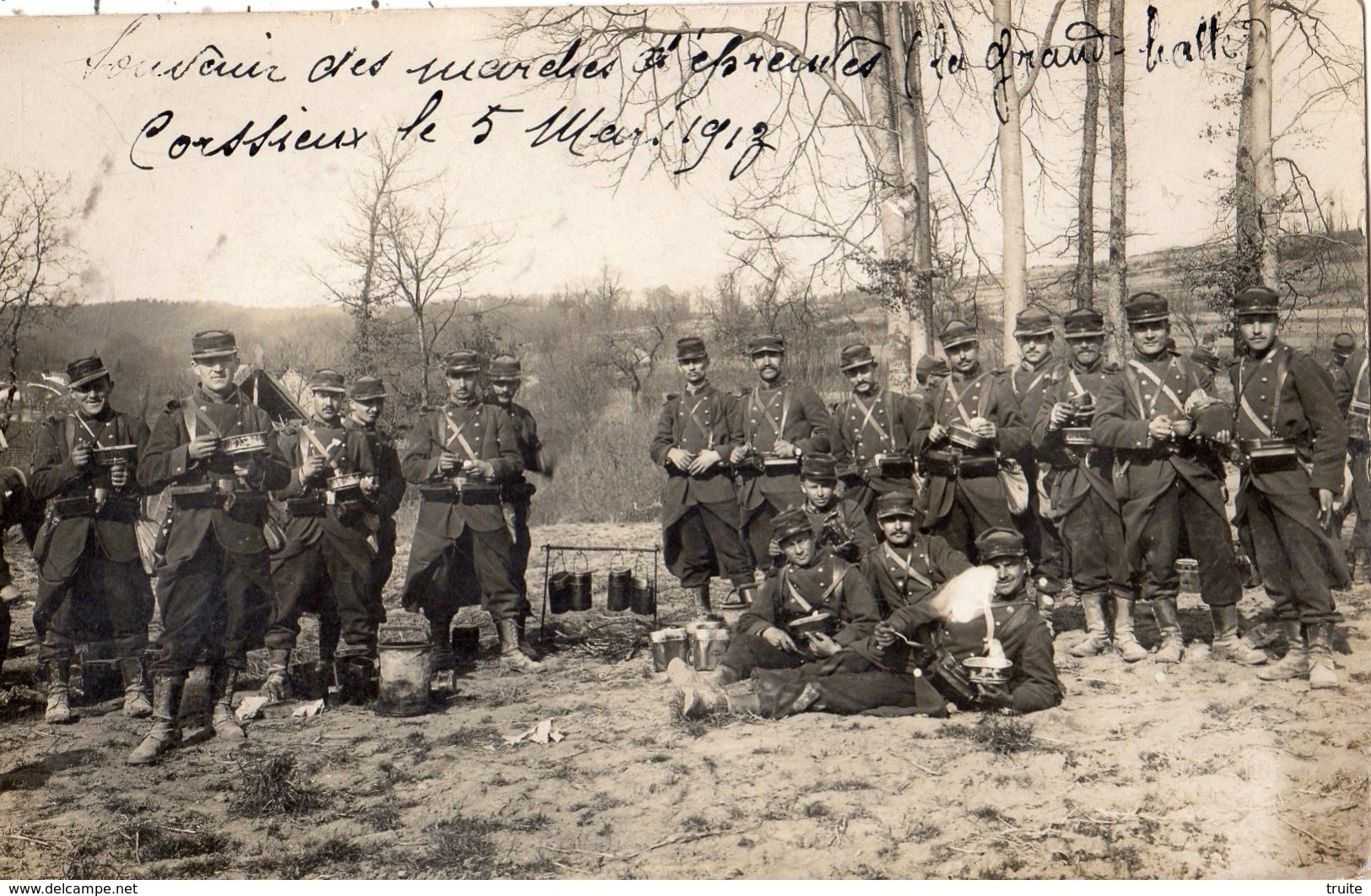 CORCIEUX SOUVENIR DES MARCHES D'EPREUVES LA GRAND HALTE EN 1913 CARTE PHOTO - Corcieux