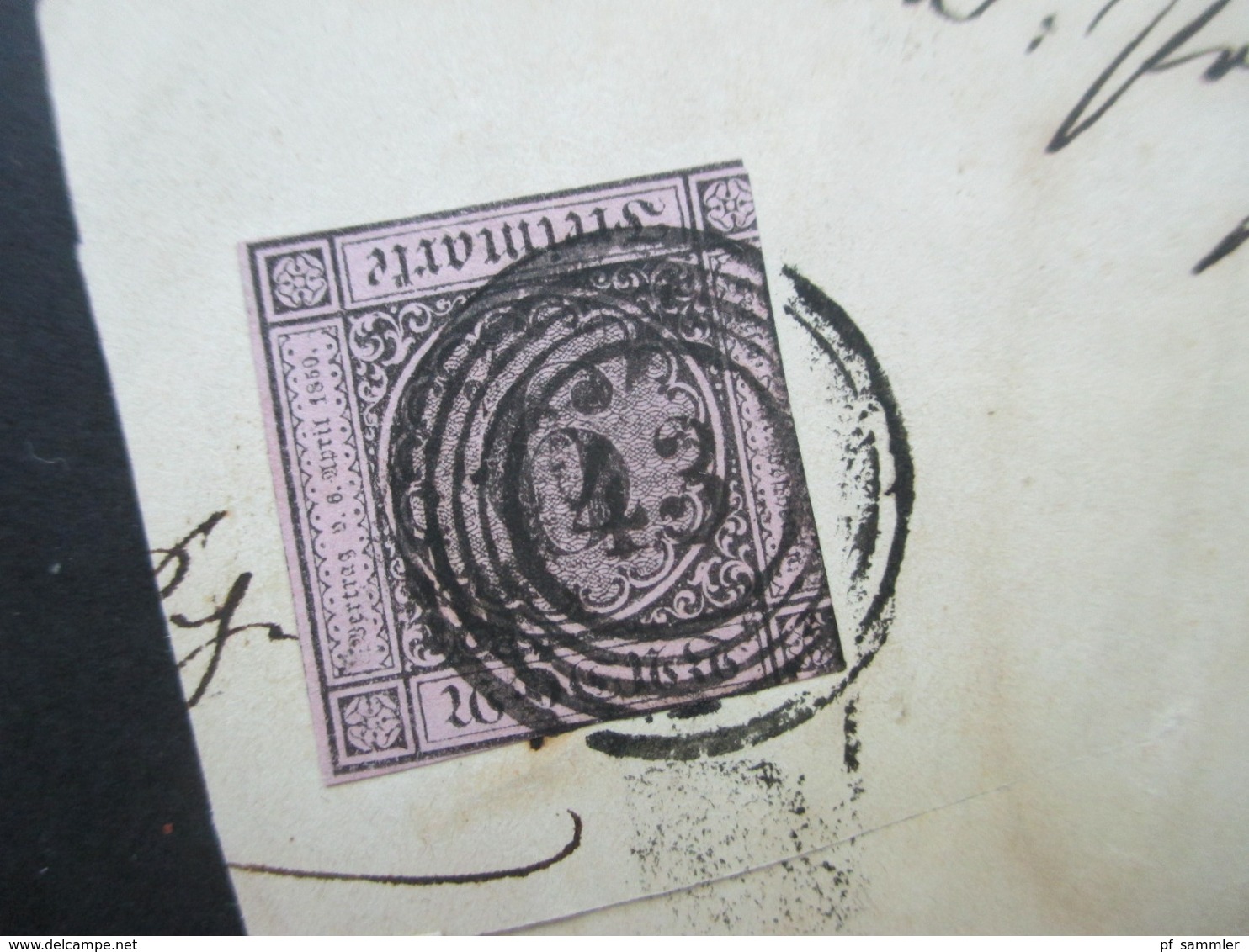 AD Um 1851 Baden Nr. 4 Mit Nummernstempel 43 Und Rotem L1 Chargé Und Freiburg Großes Briefstück!! - Covers & Documents