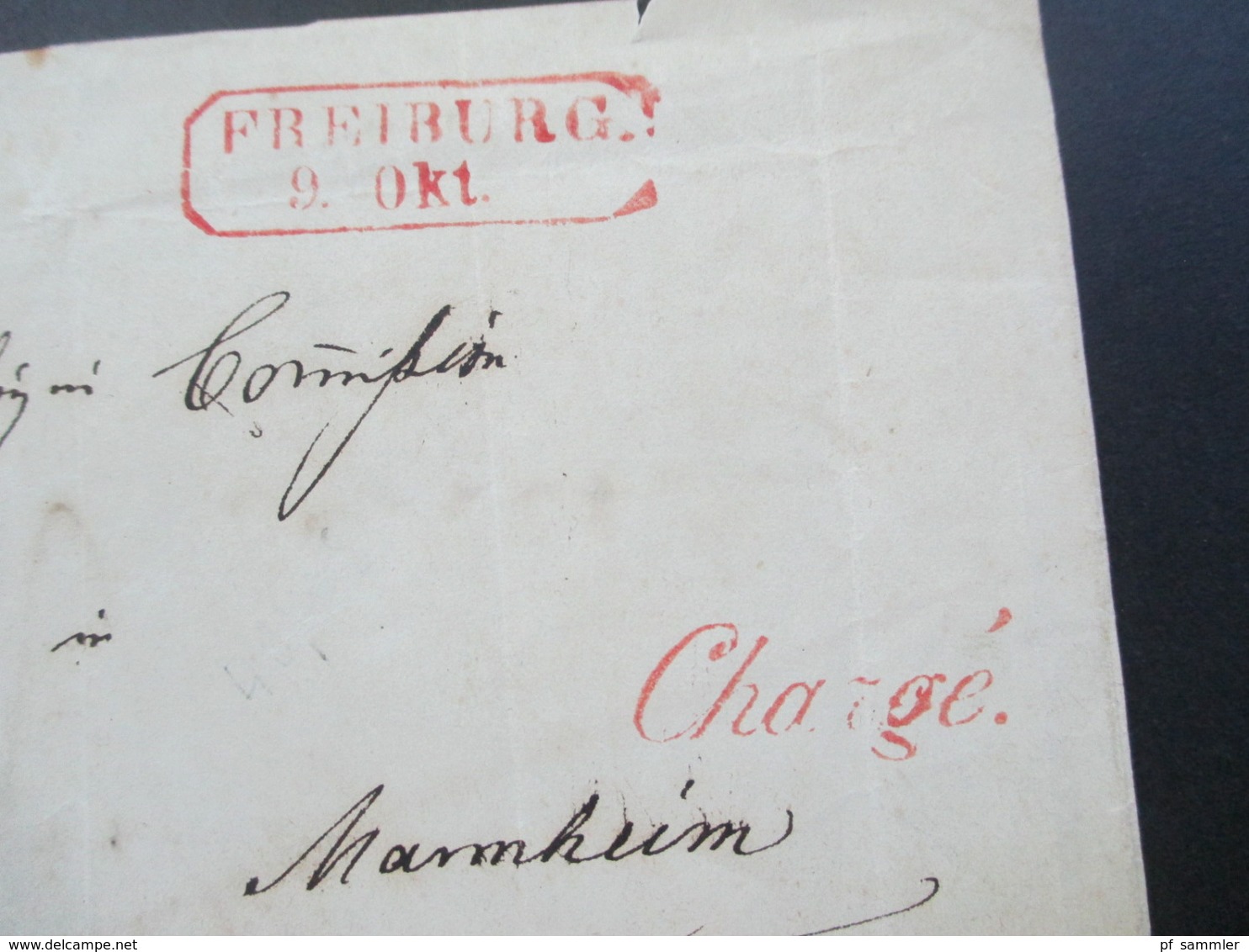 AD Um 1851 Baden Nr. 4 Mit Nummernstempel 43 Und Rotem L1 Chargé Und Freiburg Großes Briefstück!! - Lettres & Documents