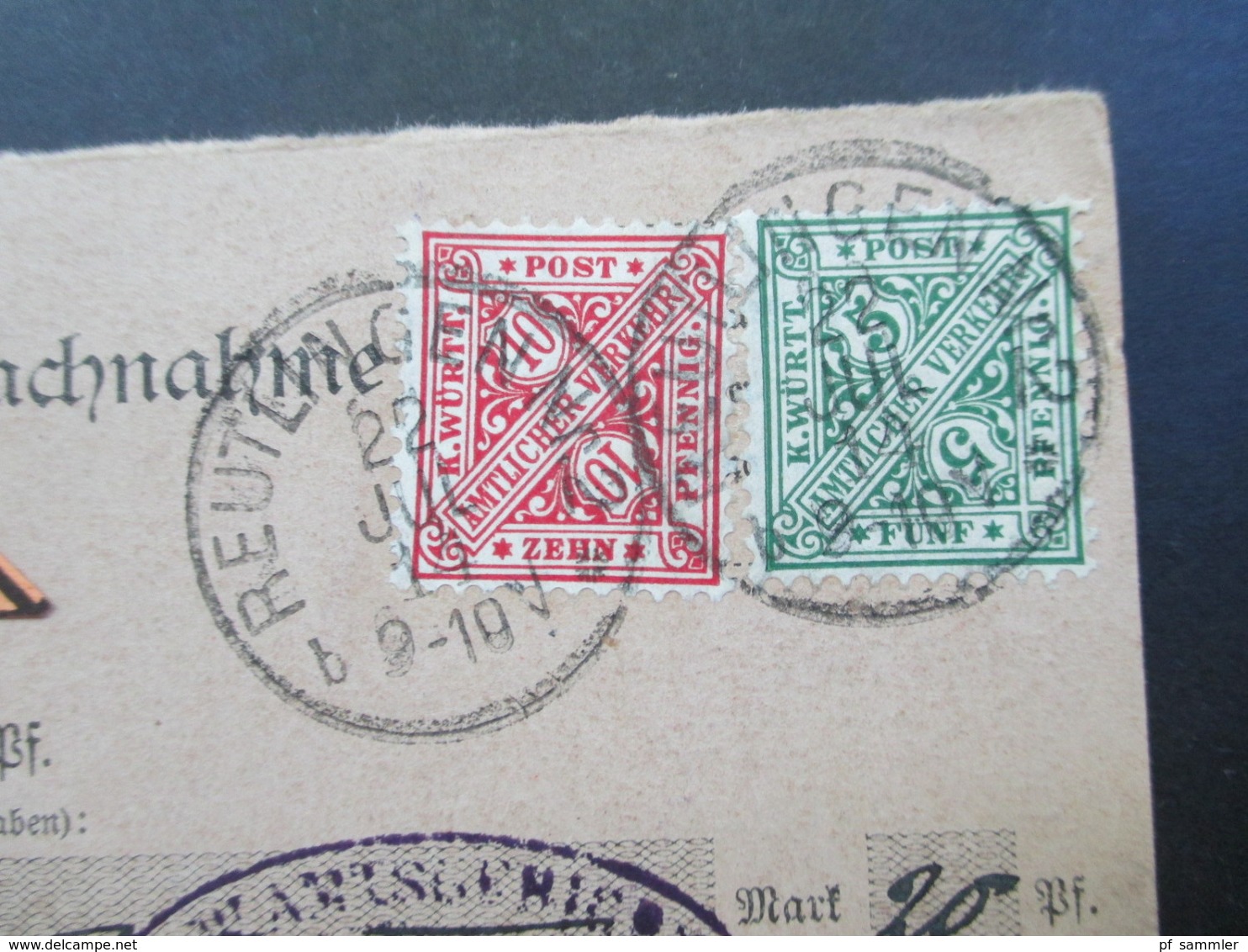 AD Württemberg 1914 Nachnahme Karte Mit Klebezettel Nr. 414 Nachnahme. Amtsgericht Reutlingen - Engen (Baden) - Lettres & Documents