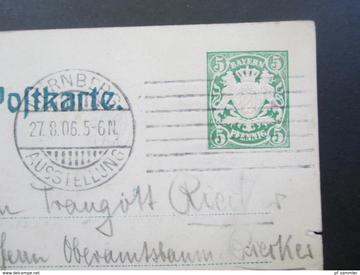 AD Bayern 1906 Privat Ganzsache Nürnberg 1906 Jubiläums Landesausstellung Stempel Nürnberg Ausstellung - Enteros Postales