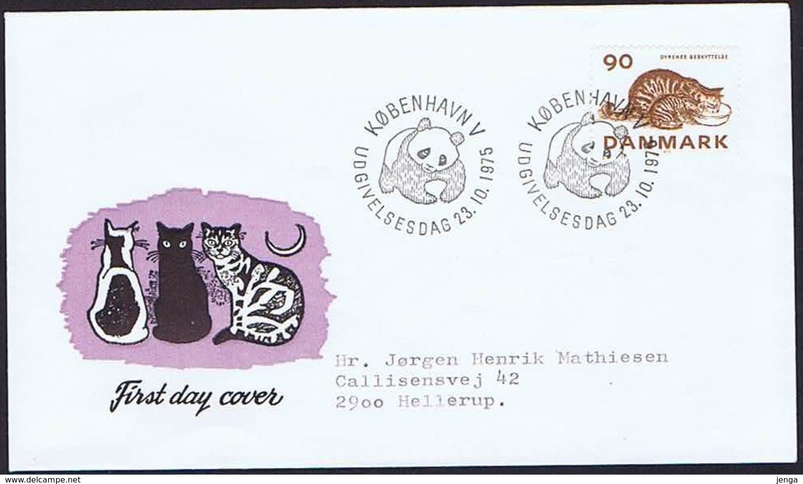 Denmark 1975; Animal Protection - WWF.  FDC With Cats And Panda Postmark - FDC