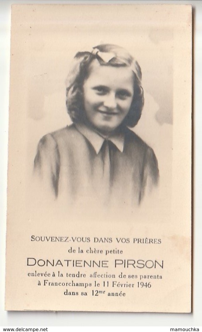 Décès Donatienne Marie-Flore PIRSON Francorchamps 1946 âgée De 12 Ans (enfant) - Images Religieuses