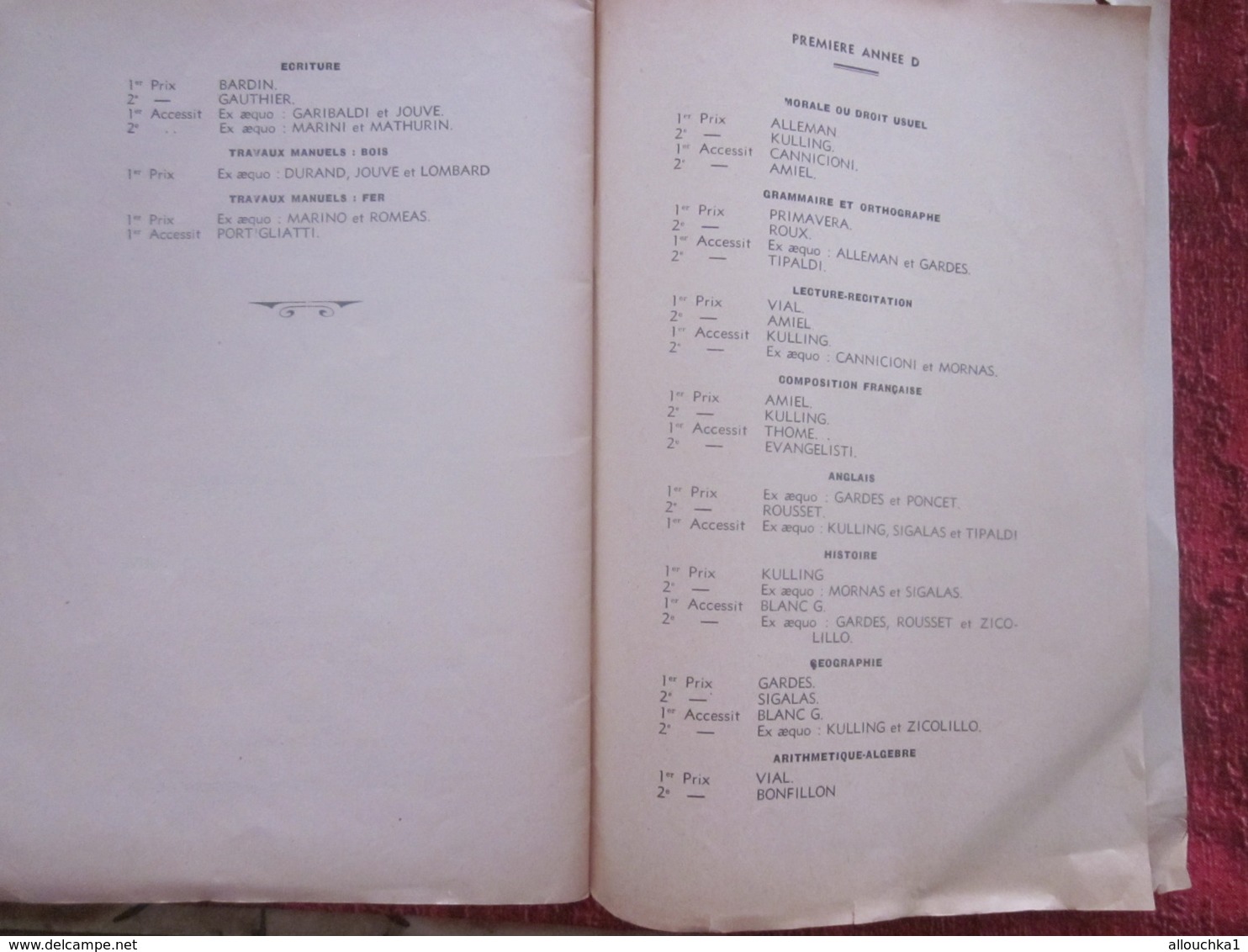 1937 PIERRE PUGET ÉCOLE PRIMAIRE SUPÉRIEURE DISTRIBUTION PRIX  PROMOTION-L.CONIL MARSEILLE+2 DIPLÔMES PRIX-LIRE 100 PAGE