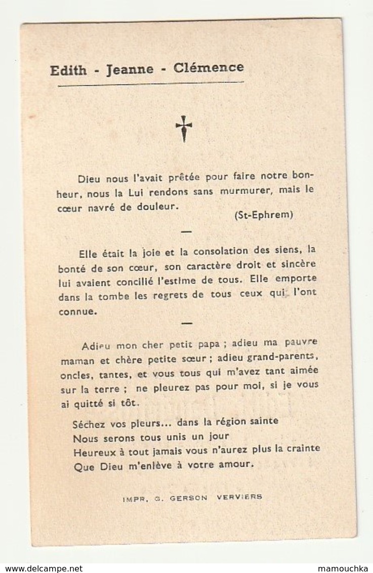 Décès Edith DANDRIFOSSE Francorchamps 1948 âgée De 7 Ans (enfant) - Images Religieuses