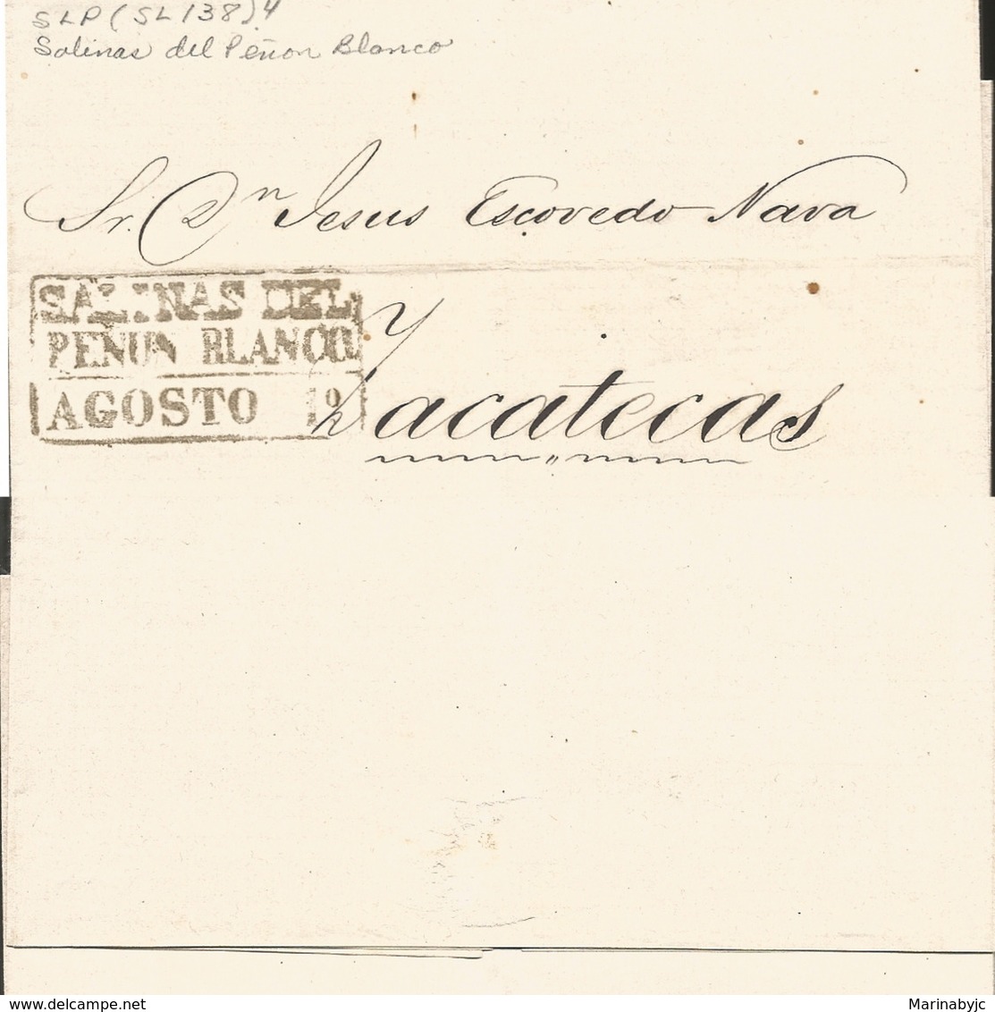 J) 1868 MEXICO, BLACK BOX, CIRCULATED COVER, FROM SALINAS DEL PEÑON BLANCO TO ZACATECAS - Mexico