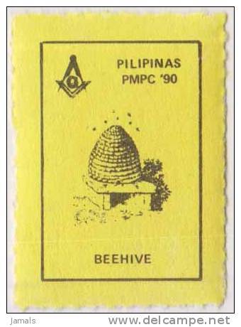 Freemasonry, Beehive / Bee Hive, Masonic Symbol, Compass, Poster Stamp, Philippines - Freemasonry