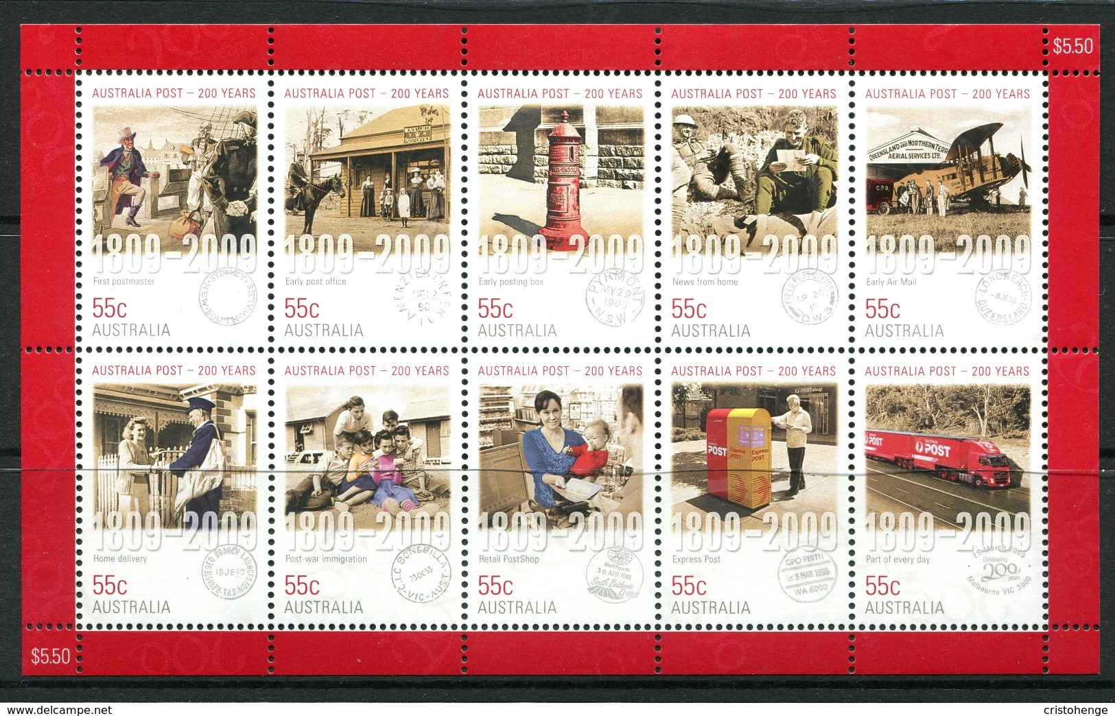Australia 2009 Bicentenary Of Postal Services In Australia Set MNH (SG 3158-3167) - Mint Stamps