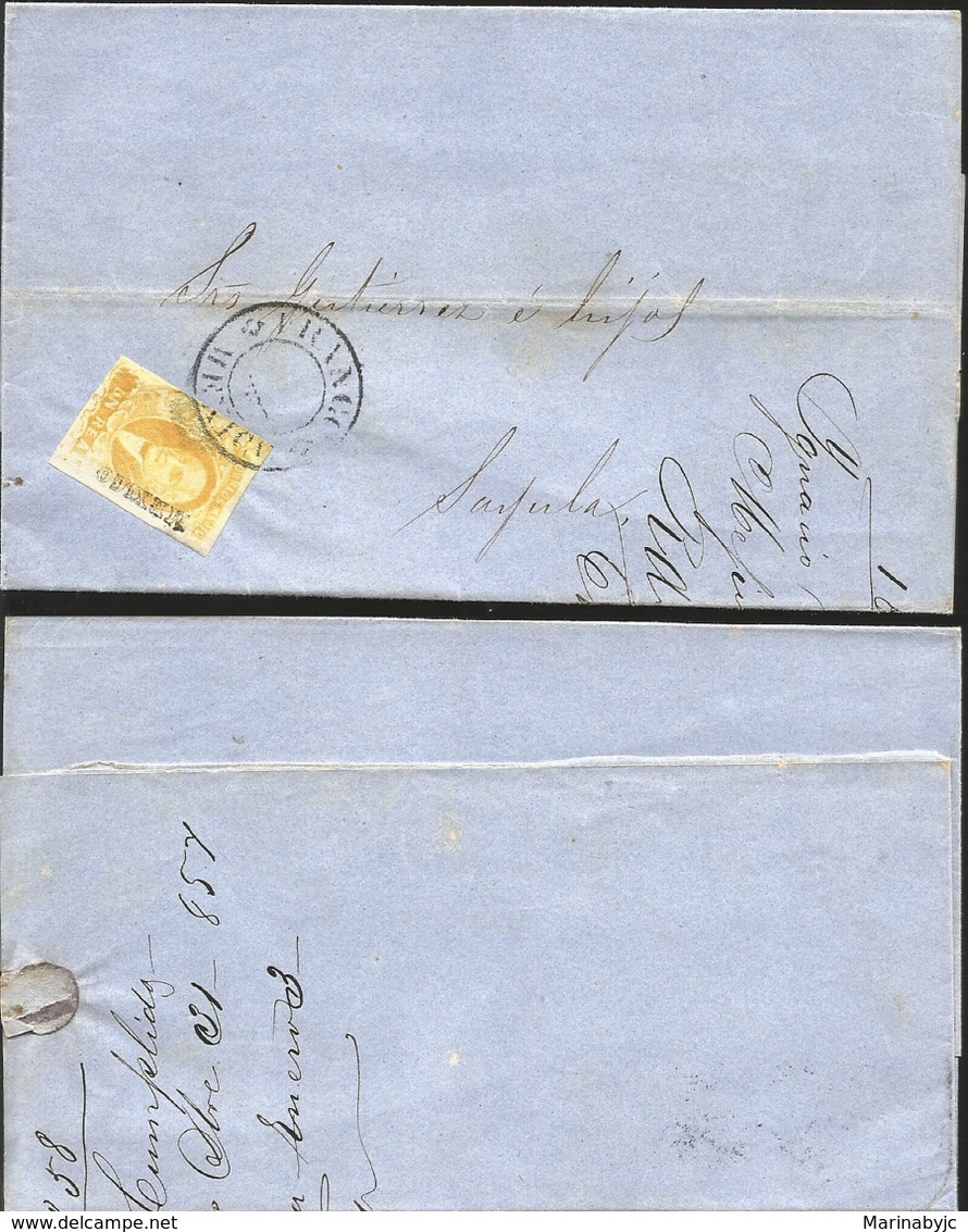 J) 1857 MEXICO, UN REAL YELLOW, CIRCULAR CANCELLATION, CIRCULATED COVER, FROM MEXICO TO SAYULA - Mexico