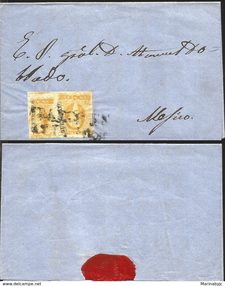 J) 1857 MEXICO, UN REAL YELLOW, PAIR, CIRCULATED COVER, FROM QUERETARO TO MEXICO - Mexico