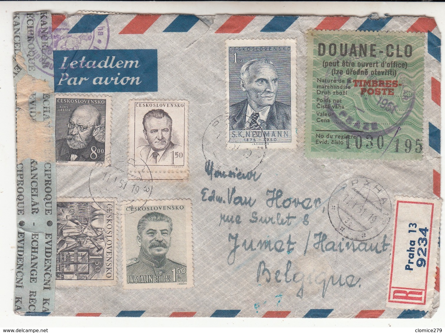 Enveloppe   De 1951  Vers La Belgique    Avec Taxe      Bandelette  échange  Reciproque  2 Scan - Storia Postale