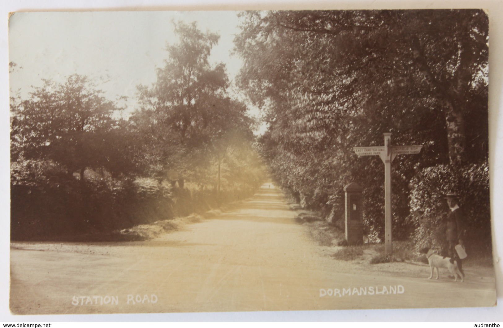 CPA Qualité Photo Dormansland Station Road Personnage Chien 1926 Royaume Uni - Surrey