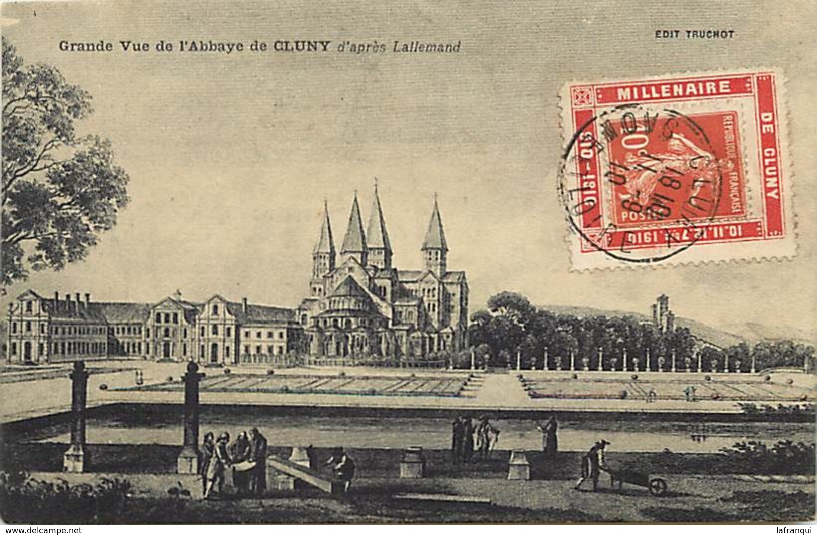 Themes Div-ref CC433- Marcophilie - Porte Timbre Millenaire De Cluny - Carte Postale Abbaye De Cluny  D Apres Lallemand - Autres & Non Classés