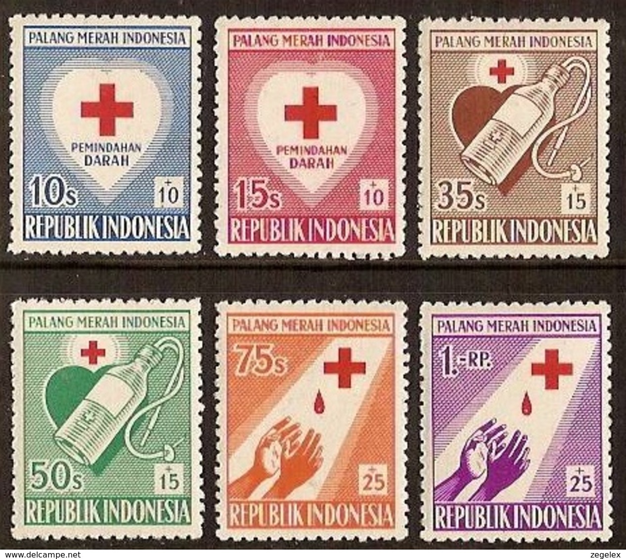 Indonesia 1956 Rode Kruis, Red Cross ZBL 179-184, MNH** Postfrisch - Indonesië