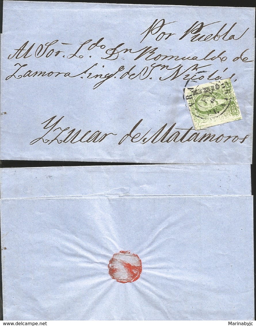 J) 1859 MEXICO, 2 REALES GREEN, CIRCULAR CANCELLATION, CIRCULATED COVER, FROM MEXICO TO MATAMOROS - Mexico