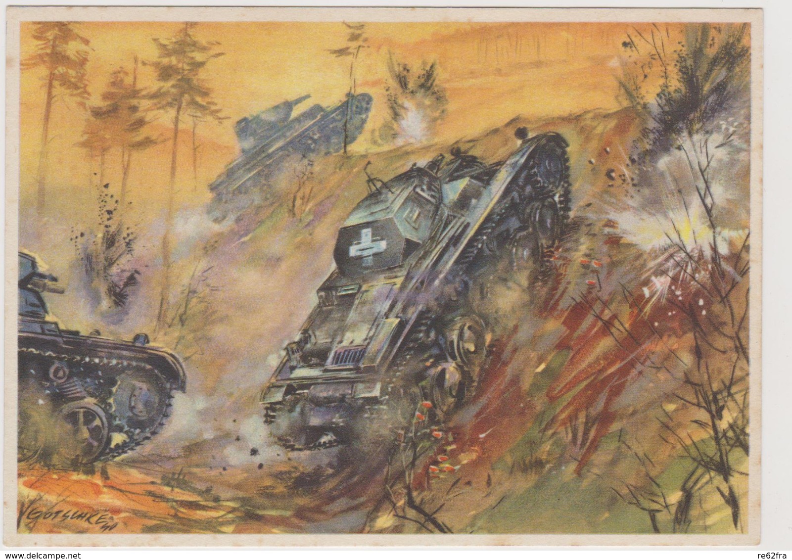 Panzerkampfwagen Im Angriff ,  II°WW,  Illustrata Da Gutschke Nel 1940   - F.G - Weltkrieg 1939-45