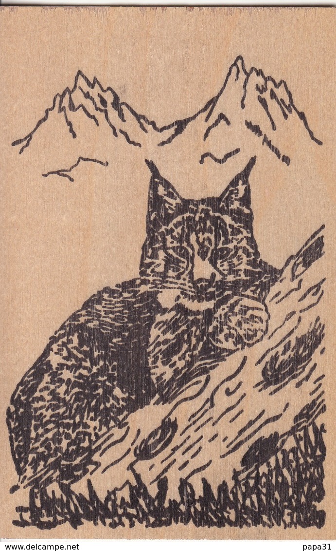 Carte En Bois  - Un Chat Ou Lynx Sur La Montagne  - Création Artisanale FEEL BOIS - Altri & Non Classificati