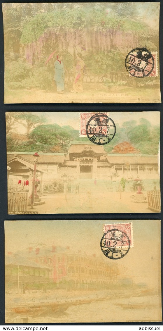 3 Postal Cards "Temple Nagasaki" "Yokohama Park" "Nagasaki Hotel" All Dated "40/2/7" Of Meiji Era = 7/Fébr/1907 - Sonstige & Ohne Zuordnung