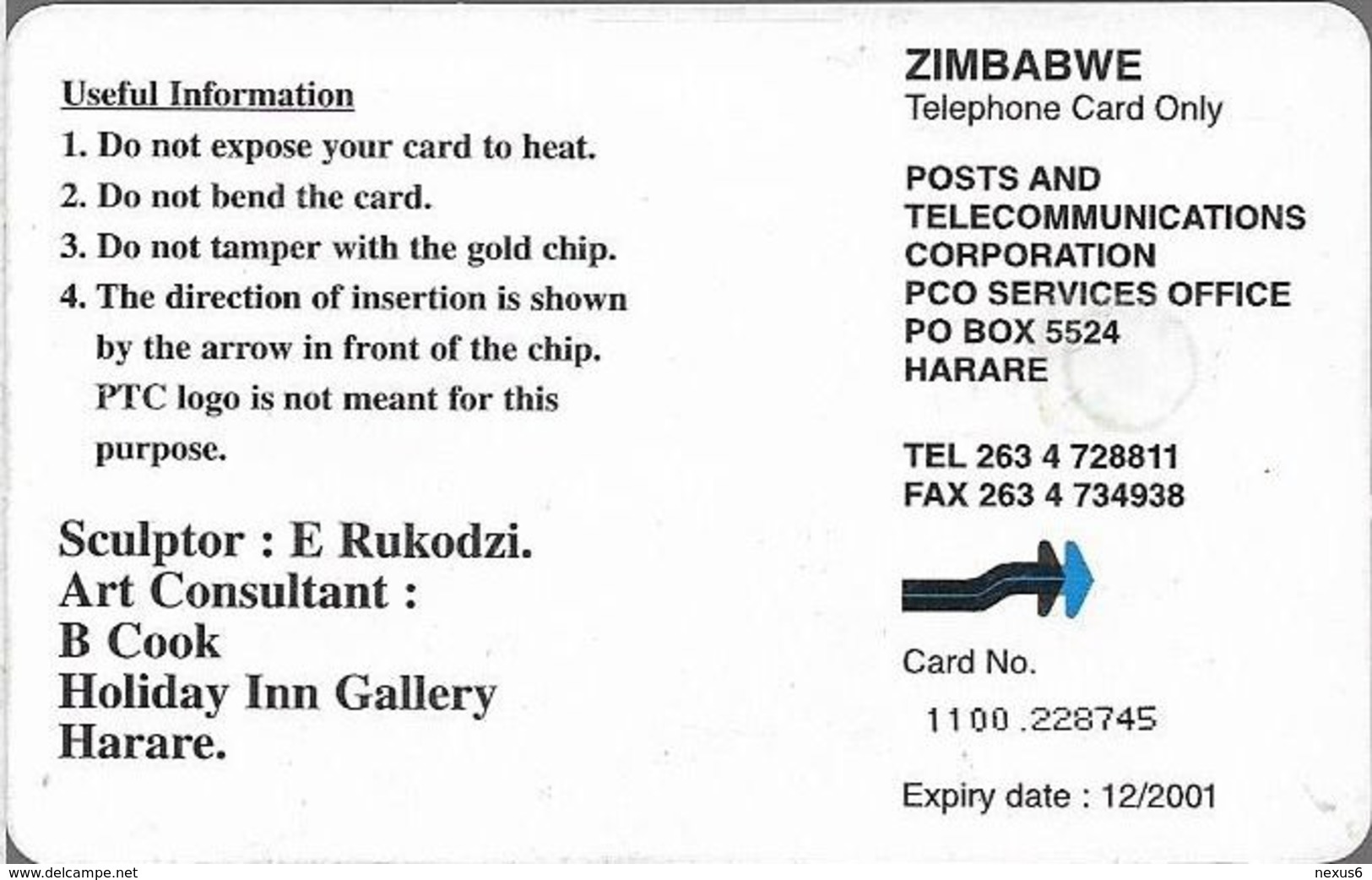 Zimbabwe - PTC - Sculpture 2 - 100Z$, Chip Gem Red, Exp. 12.2001, 70.000ex, Used - Simbabwe