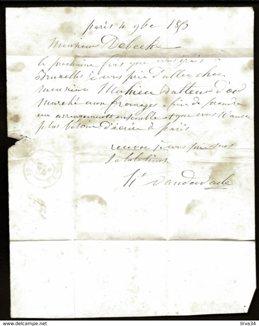 LETTRE ANCIENNE BELGIQUE- TIMBRE N° 6 BRUN FONCÉ- TAMPON ROND A LIGNES CHIFFRE 24- CAD BRUXELLES 1853- 3 SCANS - 1849-1865 Medallones (Otros)