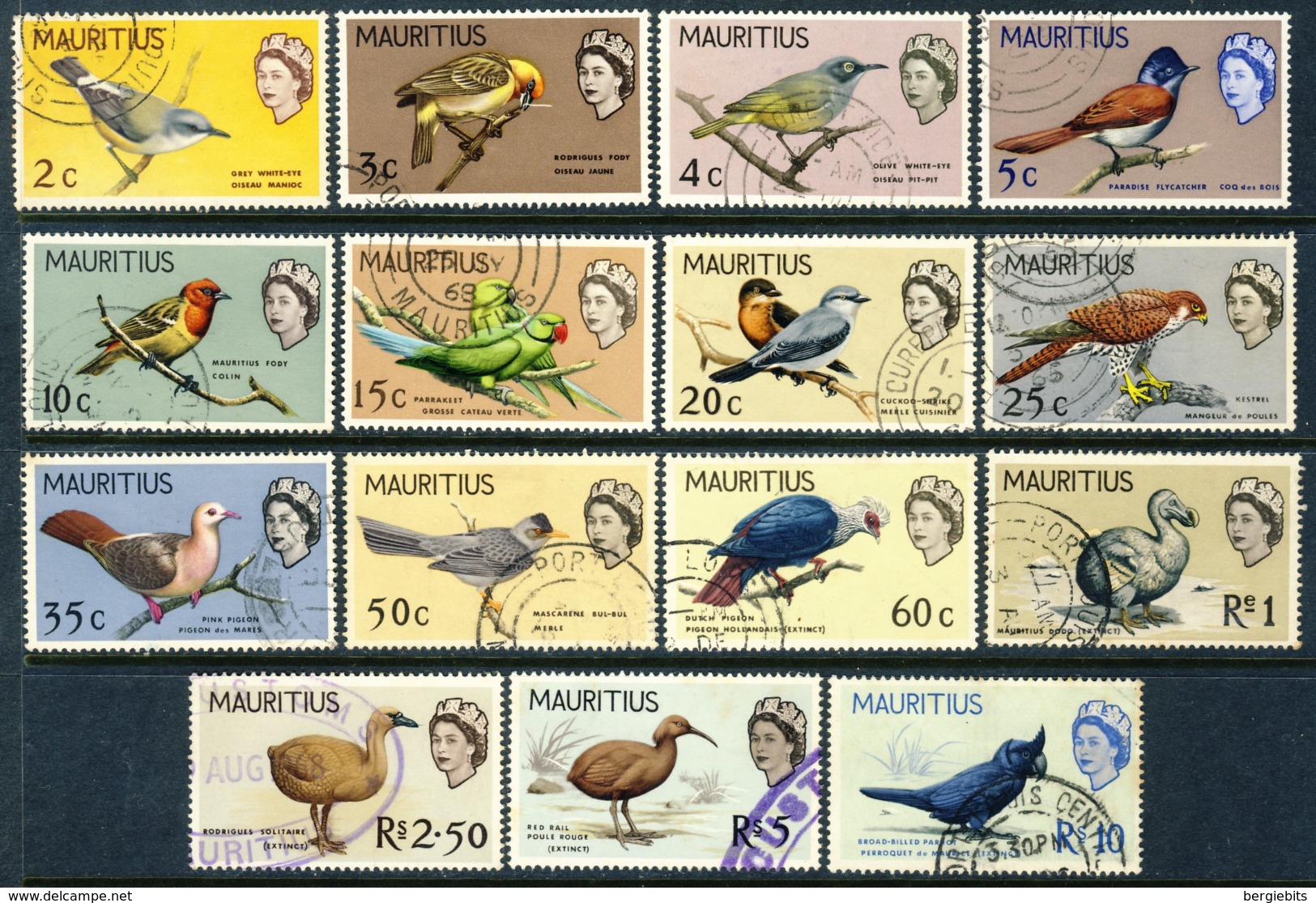 1965-67 Mauritius VF Used Complete Fantastic "Bird Set' Of 15 Stamps Incl. The High Values Yt.266-80 Cat.Euro 55 - Mauritius (1968-...)