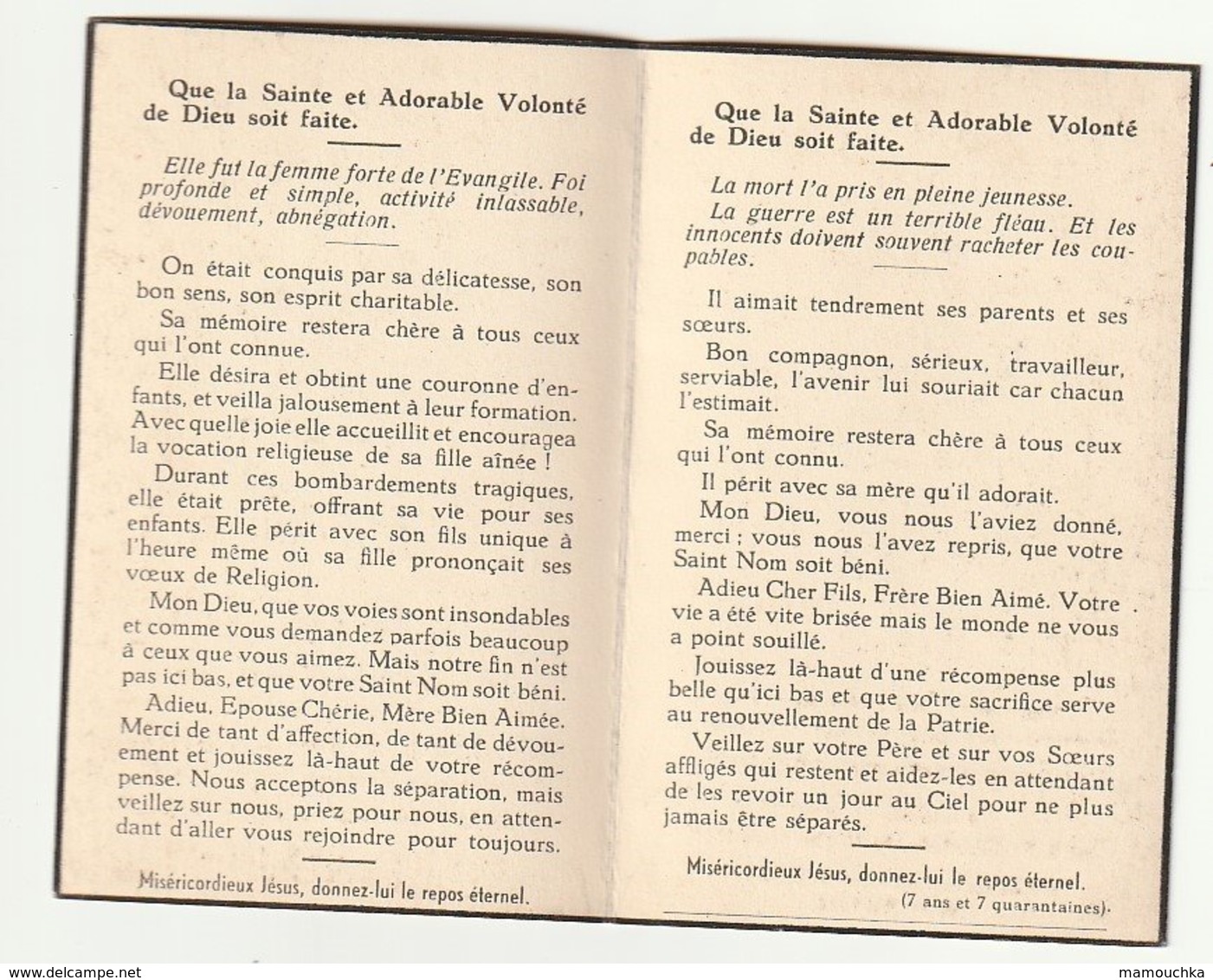 Décès Jean ADANT Combattant 1940 Et Sa Maman Augusta GODFRIN Ham-sur-Sambre Victime Bombardements St-Ghislain 1944 - Images Religieuses