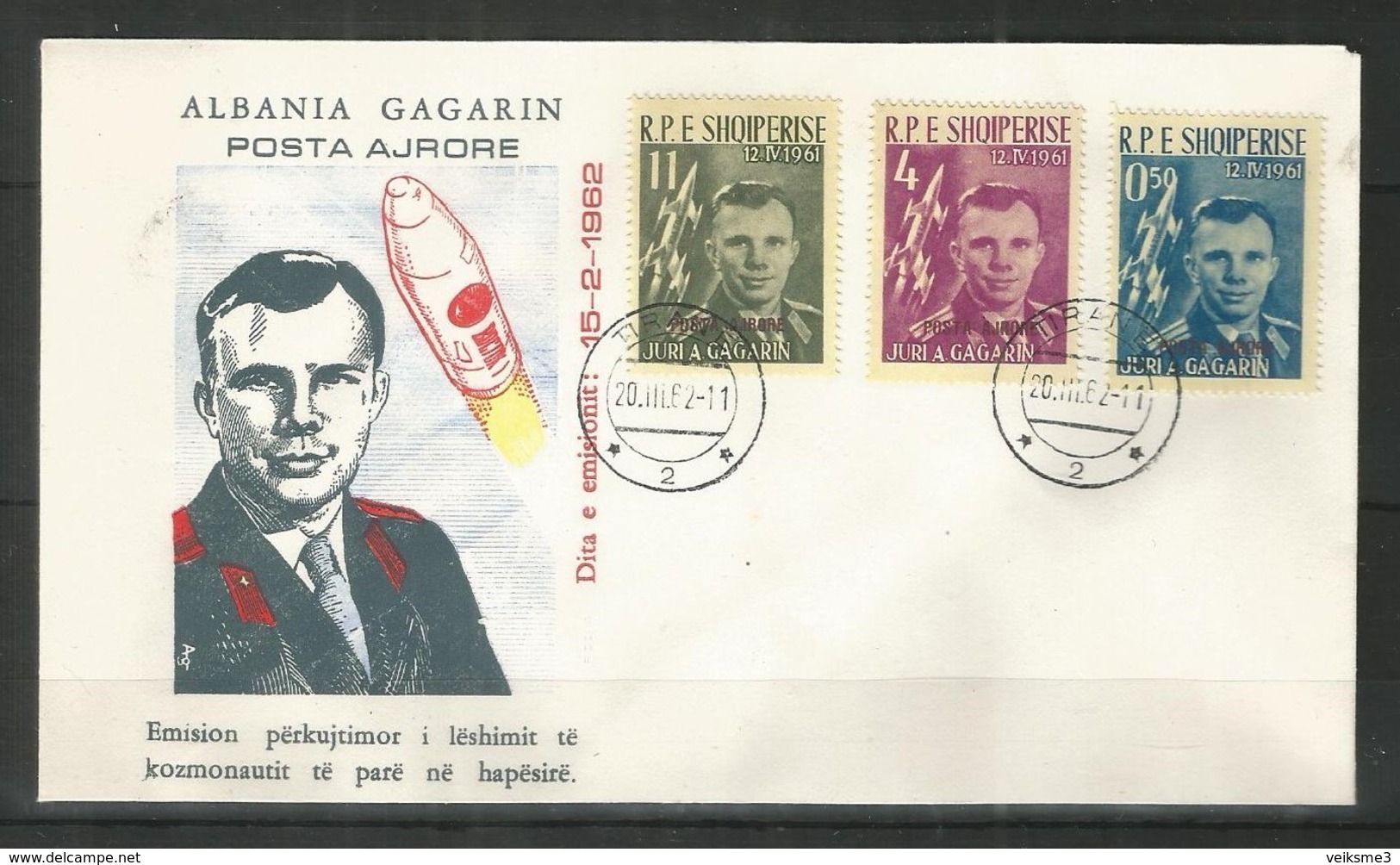 ALBANIA - FDC - Space - Gagarin - Red Overprint - 1962 - Albania