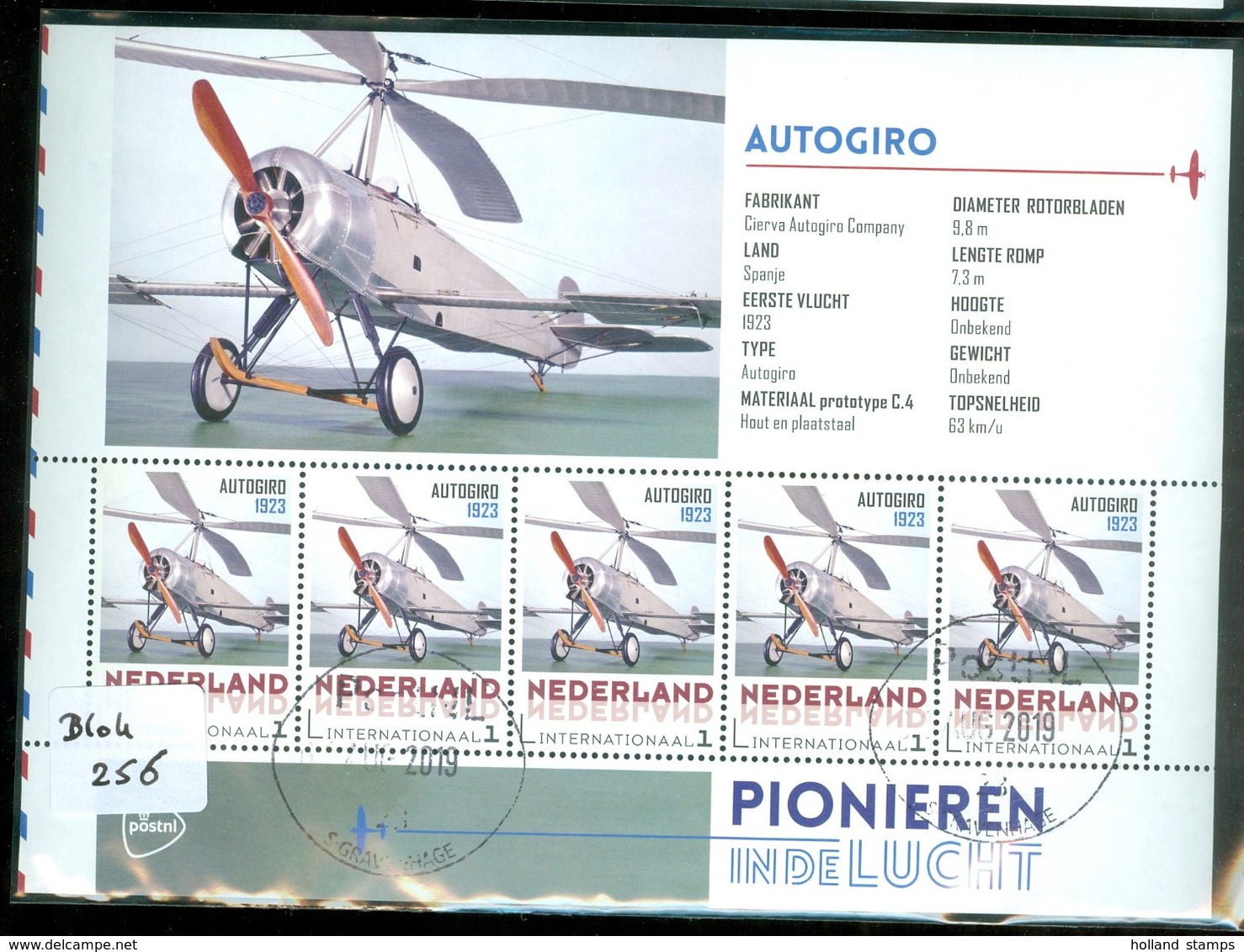 RARE * NEDERLAND 2015 * AUTOGIRO * AIRPLANE  * AIRPLANE * BLOCK * VLIEGTUIG * POSTFRIS GESTEMPELD 5 X INT. (BLOK 256) - Usados