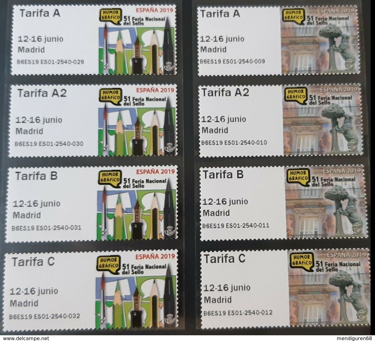 ESPAGNE SPANIEN SPAIN ESPAÑA 2019 ETIQUETA ATM: 51 STAMP SHOW GREAT PLACE OF MADRID SET 8V MNH ED AT199-200 - Dienst