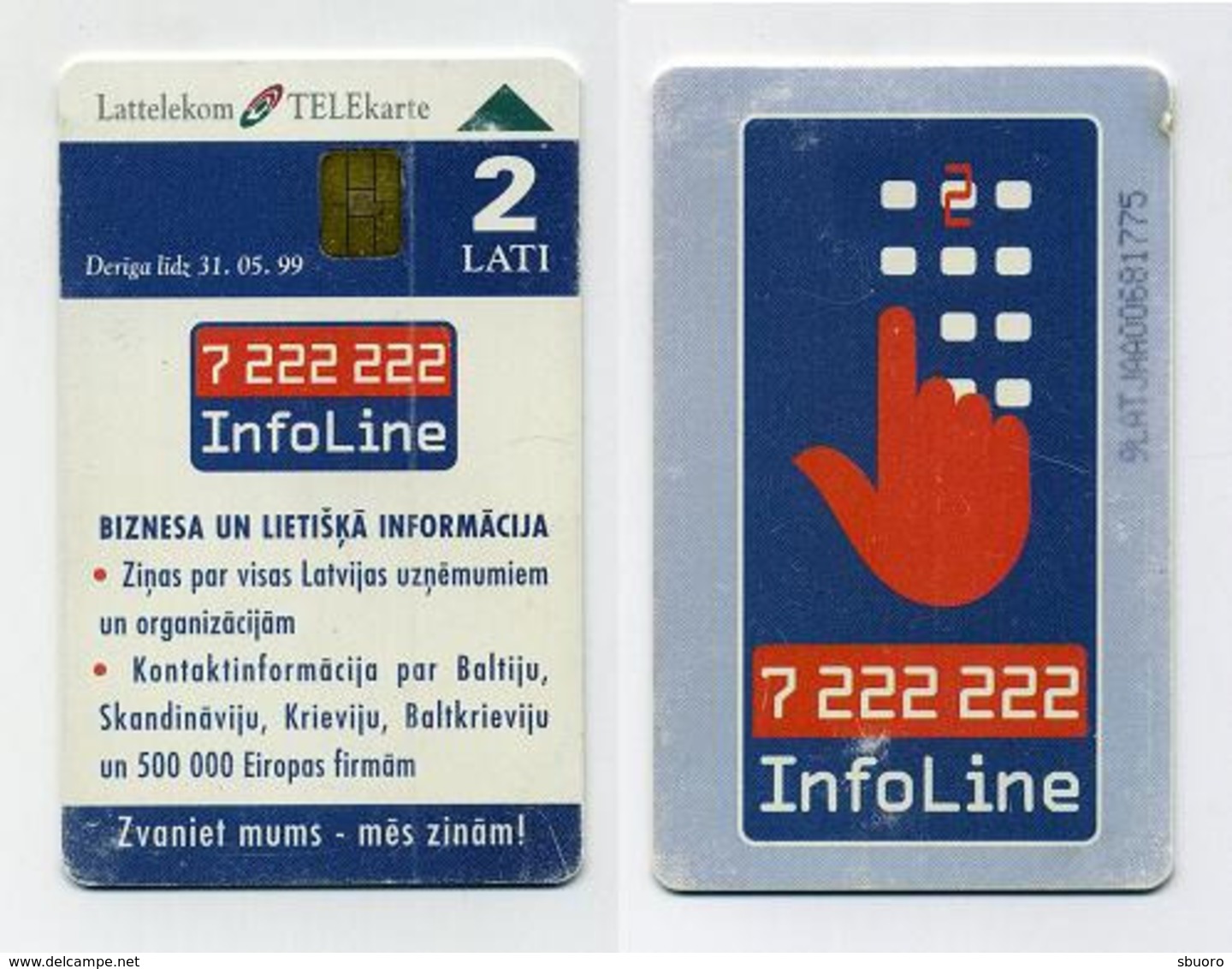 Carte à Puce Téléphonique. 2 Lati. Lettonie Latvia Lettland. Lattelekom. Telekarte. InfoLine 7 222 222 - Lettonie