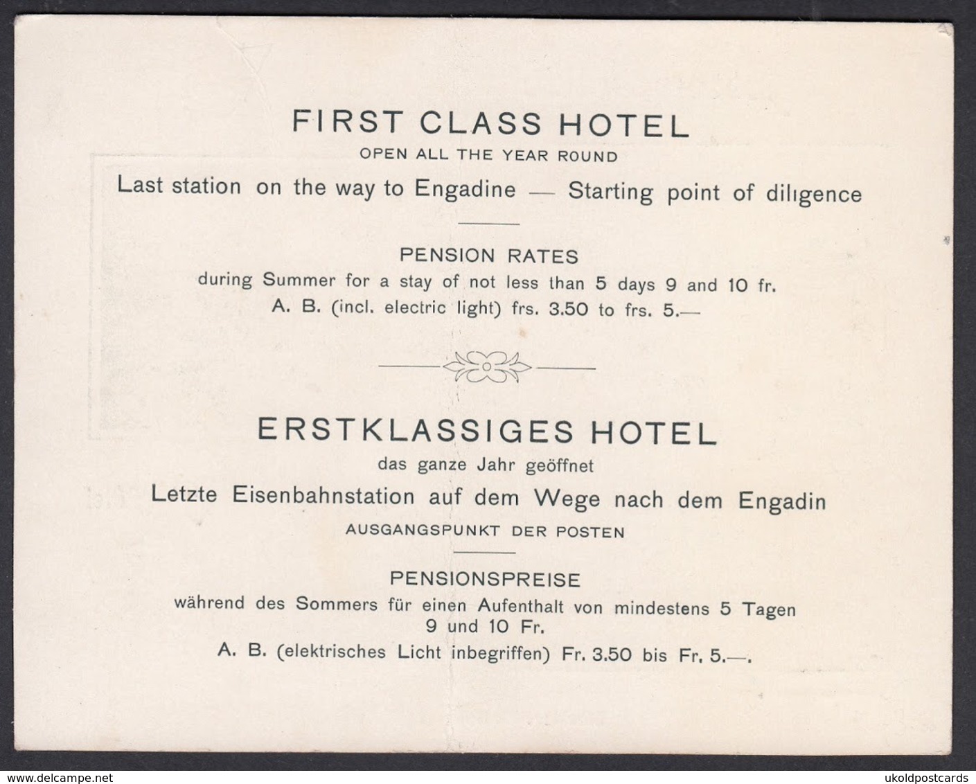 Suisse,  THUSIS, Hotelgesellschaft, Posthotel -  Carton Publicitaire De L'hôtel - 135 Mm X 105 Mm - Thusis