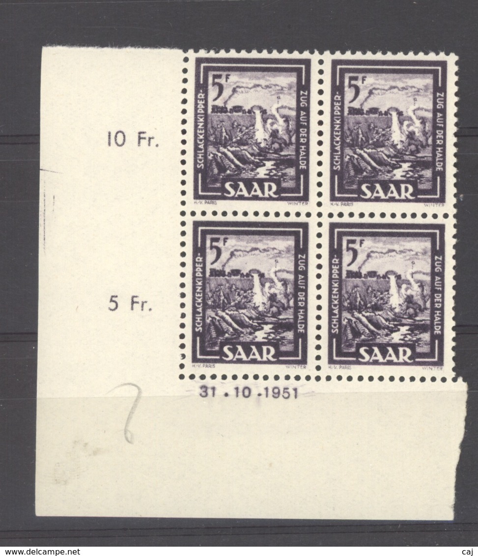07129  -  Sarre  :  Mi  276 Br  **  Coin Daté 31-10-1951 - Unused Stamps