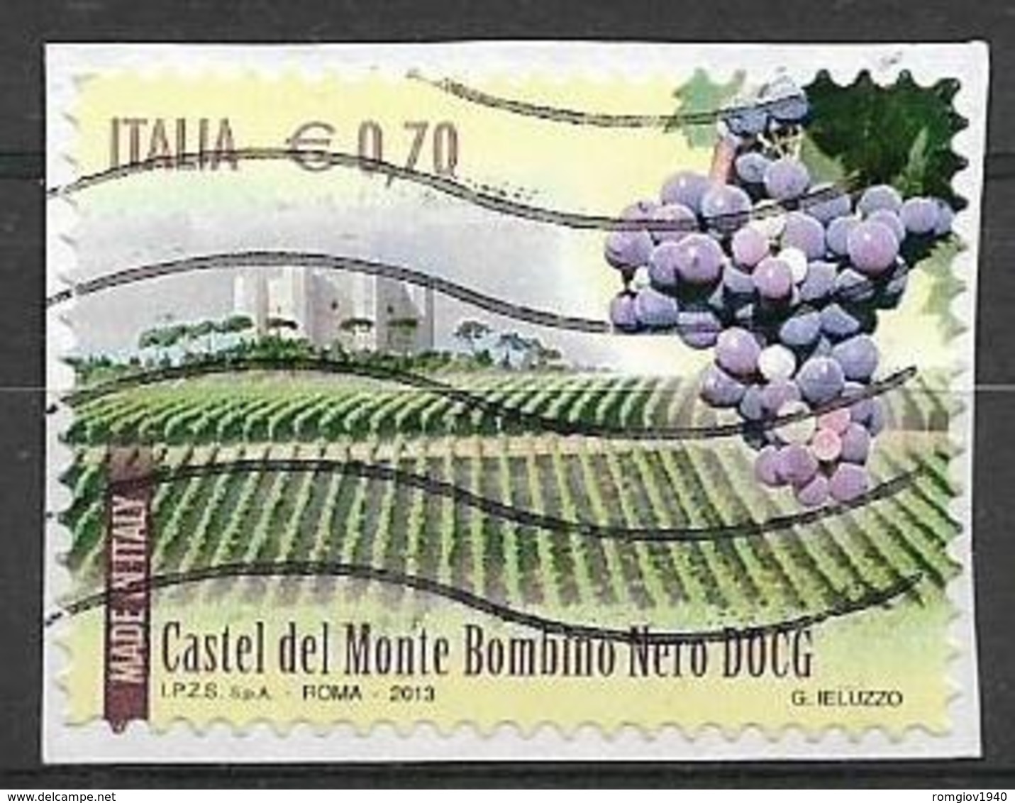 ITALIA  2013 IL MADE IN ITALY VINI DOCG SASS. 3422 USATO VF SU FRAMMENTO - 2011-20: Usati