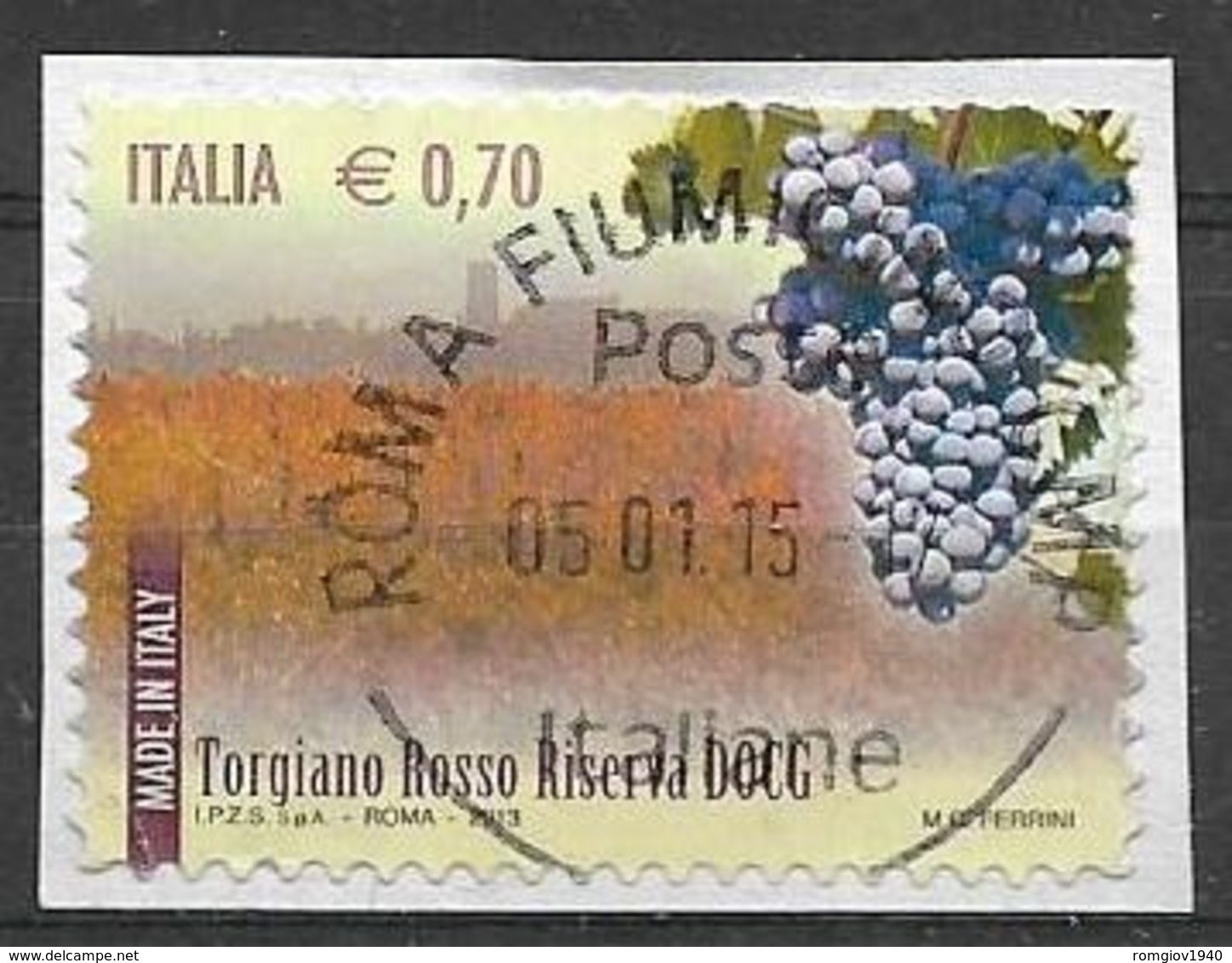 ITALIA  2013 IL MADE IN ITALY VINI DOCG SASS. 3429 USATO VF SU FRAMMENTO - 2011-20: Usati